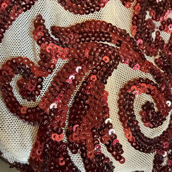 Gorgeous Windsor Deep Red and Nude Long Sleeve Sequin Dress - Picture 3 of 5